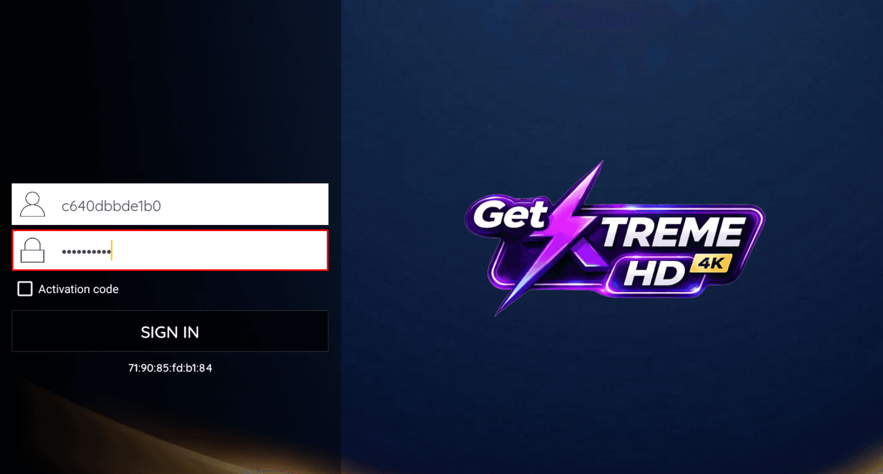 GetXtremeHD login screen